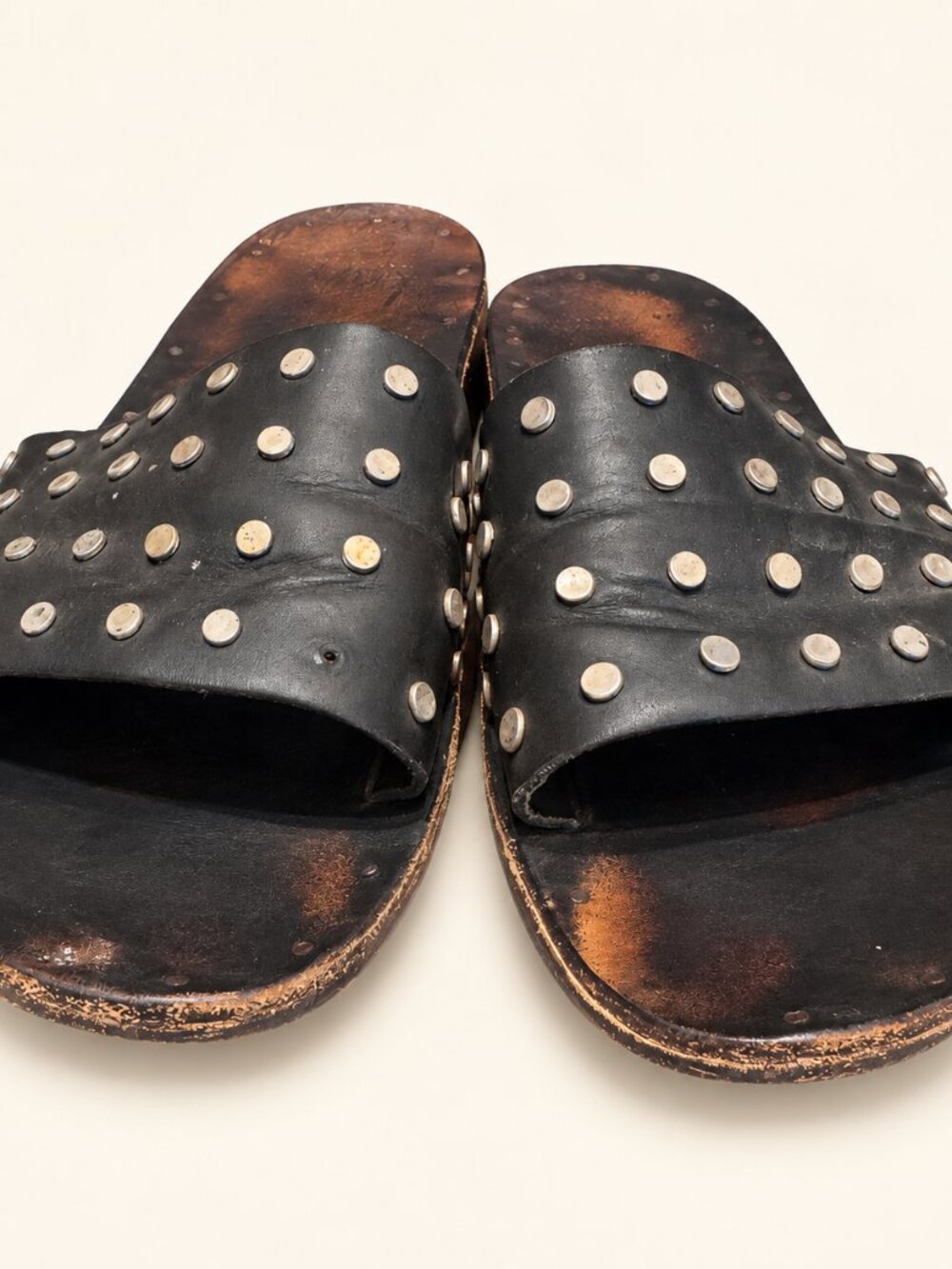 Beek Lovebird Studded Black Leather Slides Size 10